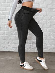 Flexra 女士休闲高腰修身牛仔裤，适合日常通勤 - 黑色 - 查看 4