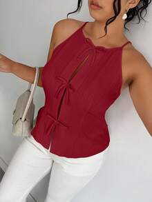 Elenzga Plus Size Summer Casual Textured Butterfly Decor Tank Top - Burgundy - View 5