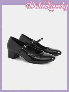 Dola Lovely 时尚蝴蝶结装饰女士高跟鞋，洛丽塔风格公主鞋，可爱粉色高跟鞋 - 黑色 - 查看 1