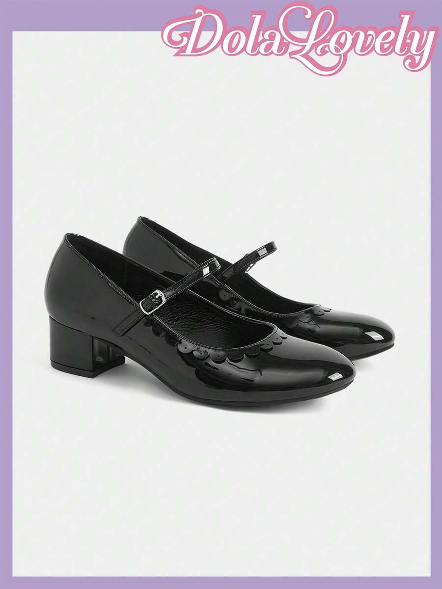 Dola Lovely 时尚蝴蝶结装饰女士高跟鞋，洛丽塔风格公主鞋，可爱粉色高跟鞋 - 黑色 - 查看 1