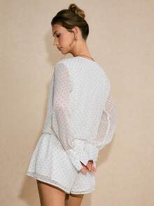 Poéselle 女士休闲波点印花束腰连体裤，夏季 - 白色 - 查看 2