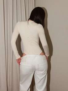 Bris Aura Bodys de mujer de ajuste ceñido de cuello redondo sólido para primavera - Albaricoque - Ver 2