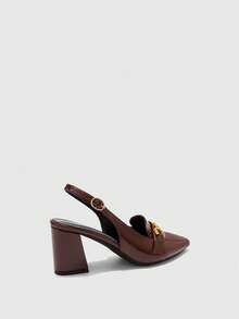 CUCCOO BIZCHIC 女士性感粗跟高跟凉鞋 PU材质 夏季日常百搭时尚尖头棕色高跟鞋 - 棕色2 - 查看 3