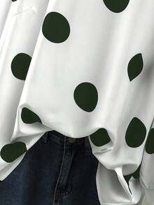 SHEIN CURVE+ 优雅通勤度假风休闲女装，畅销百搭舒适面料，圆领长袖常规款黑白大码衬衫，春夏秋三季皆宜。 - 綠色 - 查看 5