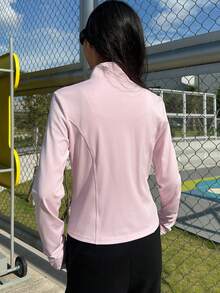 DAZY 少女纯色长袖拉链休闲外套 - 粉色 - 查看 5