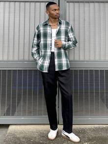 Ngobest Haus Ngobest Haus 男士长袖格子法兰绒衬衫加厚保暖商务休闲衬衣新款绿色秋冬 - 綠色 - 查看 1