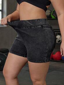 Flexra Shorts vaqueros de talla grande para mujer, de uso casual, con bolsillos y versátiles para el uso diario - Negro - Ver 3