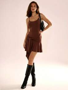 Avenya Women's Summer Ruffled Strap Mini Dress - Brown - View 6