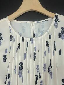 Lyxana 女士印花圆领休闲褶皱短袖衬衫 - 彩色 - 查看 3