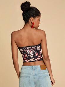 Travachic 女士复古印花抹胸上衣，度假休闲，夏季假期，春假，派对，海滩，春季，情人节，狂欢节服装，优雅，狂欢节服装 - 彩色 - 查看 2