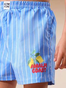 SUMWON Boys Pinstripe Swim Trunks Elastic Waistband Board Shorts With Lemon Print Summer Beach Vacation Casual Swimwear - Blue - View 4
