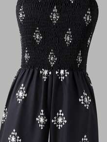 SHEIN ChillGRL Teen GirlEthnic Print Jumpsuit, Black Slim Fit Sleeveless Jumpsuit, Casual Vacation Wear, Suitable For Summer - Black - View 7