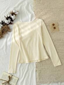 Tseoso Áo thun nữ màu mơ mới, chất liệu 95% cotton, cổ kéo khóa nửa thân, đa năng cho mọi mùa và trang phục thường ngày. - Màu be - Xem 2