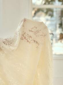 MOTF PREMIUM WOMEN'S APRICOT OBLIQUE CUT TEXTURED LACE SHORT SLEEVE T-SHIRT - Apricot - View 6