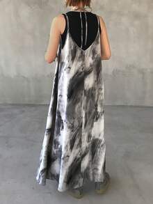 FRIFUL 女士无袖扎染渐变宽松A字休闲连衣裙 - 灰色 - 查看 2