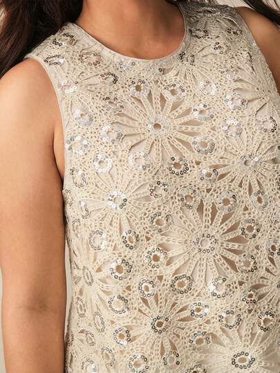 Anewsta Elegante top sin mangas para mujer con bordado de lentejuelas y estilo romántico francés