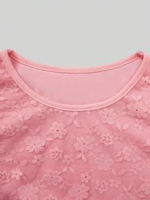 Sweet Style Yellow Lace A-Line Cap Sleeve Dress For Tween Girls, Lightweight For Spring/Summer, Suitable For Holidays And Daily Wear - Baby Pink - View 7
