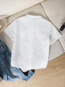 男童休闲纹理梭织衬衫，适合夏季、通勤、上学、外出、聚会等各种场合。 - 白色 - 查看 2