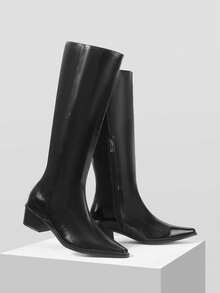 Mnmlis Women's Fashion Versatile Chunky Heel Over-The-Knee Boots - Black - View 5