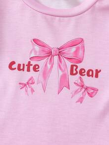 SHEIN Playful Pals Bộ 6 món cho bé gái sơ sinh 0-3 tuổi, mùa xuân hè, kiểu dáng dễ thương, áo thun và quần short họa tiết thỏ, màu trơn và kẻ sọc. - Hồng - Xem 7
