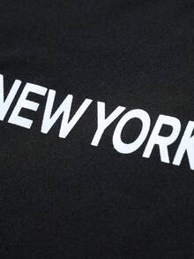 GENIUS ODE Men's Street Style, Short Cut, 3/4 Sleeve T-Shirt, Letter Print T-Shirt - Black - View 3