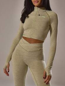 Musera Sport 运动短款 BBL 夹克和交叉前开衩紧身裤套装 Co-Ord Active Gym Workout Casual Sonder - 芥末黃 - 查看 5
