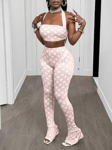 BamGleam 2 Stück/Set Vintage Lässig trägerloses Top und Skinny Leggings für Frauen, Frühling/Sommer - Verschiedenfarbig - Übersicht 3