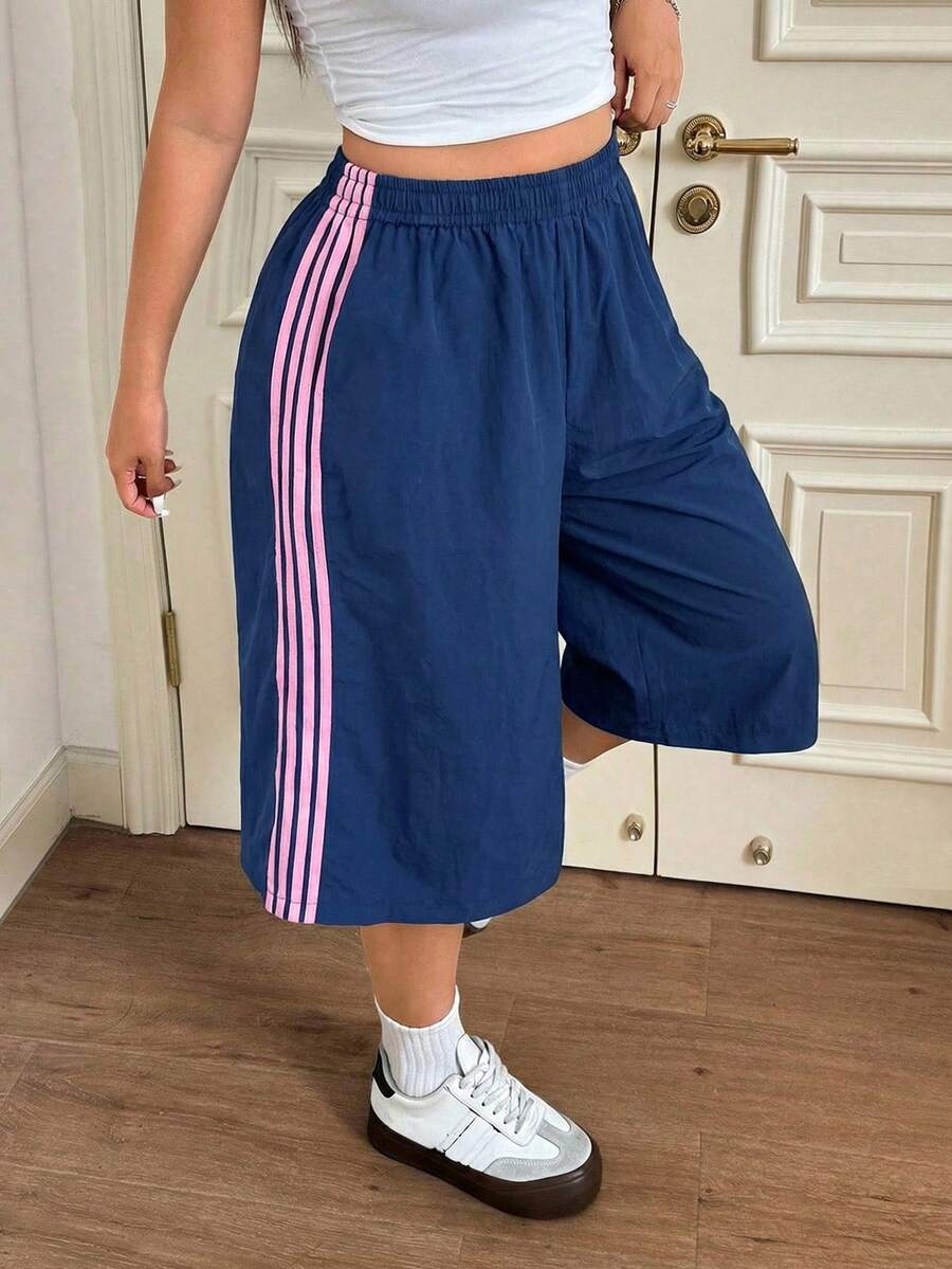 SHEIN EZwear 大码藏蓝色宽松休闲短裤 - 藏蓝色 - 查看 1