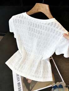 GlowEve Women's Summer Vacation Button Front Mesh Short Sleeve Shirt - White - View 2