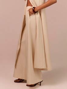 COSMINA Women's Elegant Deep V-Neck Sleeveless 2 Pieces Set, Versatile For Commuting, Outings, Bohemian, Soft, Wedding Guest - Apricot - View 6