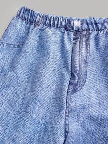 SHEIN 2pcs/Set Tween Girls' Loose Fit Butterfly Print T-Shirt And Denim Print Wide Leg Pants Set, Casual, Fashionable, Versatile, Suitable For Party, Outing, Photoshoot With Sisters, Park, Camping, Vacation, Daily Wear - Pink - View 5