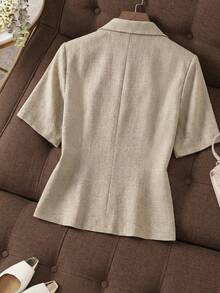 Franclia Plus Size Solid Color Front Button Short Sleeve Thin Blazer, Spring/Summer - Khaki - View 2