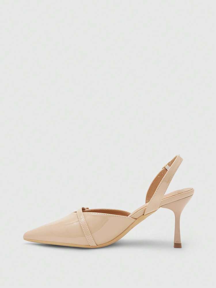 CUCCOO BIZCHIC Pointed Toe Stiletto Heel Apricot Backstrap Women's Pumps, Slingback Versatile Dress Shoes For Work, Party