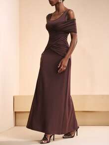 Zivah 2026 Vacation Casual Unique AB Material Patchwork Elegant Brown Dress - Brown - View 4