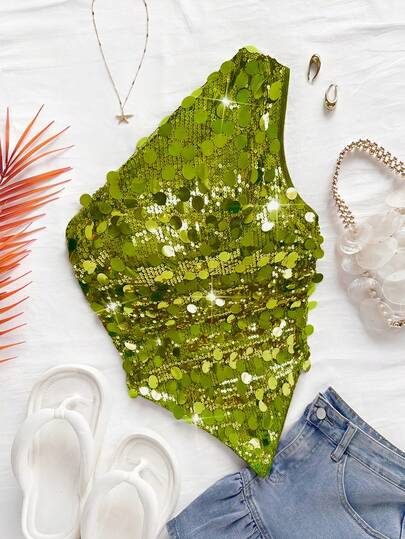 Soleia Blusa con bajo asimétrico y hombros asimétricos para mujer, informal para vacaciones, playa, invitada de boda, brunch de graduación, Día de San Patricio, vacaciones de primavera, Pascua, festival de música, fiesta elegante bohemia tropical, con adornos de lentejuelas, color marrón, Día de San Valentín