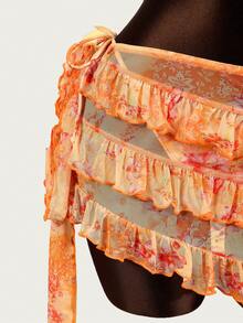 Zestiva 3pcs Tie-Dye Gradient Print Sexy Women Bikini Set, Summer Beach - Orange - View 6