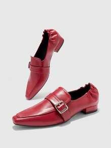 CUCCOO BIZCHIC Women's Buckle Design Casual Fashionable Flat Shoes - Red - View 10