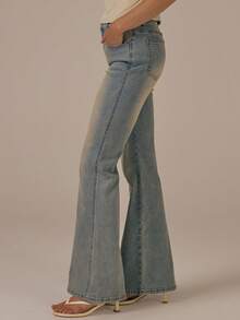 MUSERA Seam Detail Fitted Flare Jeans Spring Summer Cute Cosy Cottage Core Spring Dew - Blue - View 3
