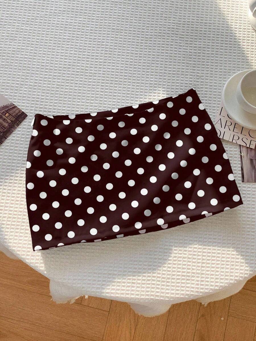 Comfortcana Women's Fashionable Sexy Polka Dot Print Mini Skirt, Summer - Chocolate Brown - View 1