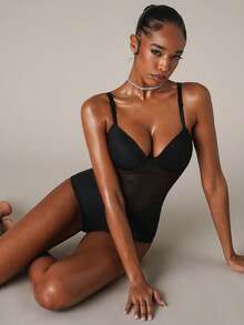 SHEIN BAE Sexy Lace Patchwork Comfort Cup Jumpsuit - Black - View 9