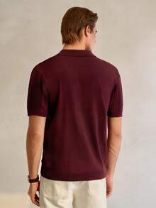 Manfinity CityGents 男士纯色短袖针织上衣，简约时尚，适合夏季 - 酒紅色 - 查看 5