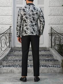 Manfinity Mode 男士魅力派对礼服，提花西装套装。适合音乐节、婚礼、宴会、晚宴、周年纪念日和日常穿着。送给男友或丈夫的理想礼物。男士花卉提花长袖外套和长裤休闲西装套装，男士两件套，适合现代男士、老钱男士、日常休闲、周末旅行、户外活动、探险旅行、轻松的工作环境或半正式场合，是送给男友/丈夫、周年纪念日/生日派对、夏季假期、婚礼、春夏两季的理想礼物，也可作为燕尾服穿着。 - 彩色 - 查看 2