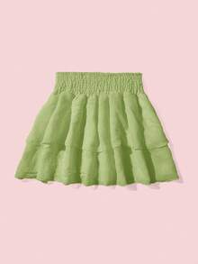 Swim Mod Fustă de vară pentru femei, cu talie elastică, culoare solidă, casual - Verde măsline - Vizualizare 3