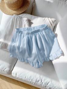 Comfortcana 2件套夏季休闲度假荷叶边宽松短裤 - 淺藍色 - 查看 6