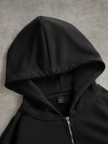 PAVTROS 男士休闲字母图案拉链连帽卫衣，秋季款 - 黑色 - 查看 5