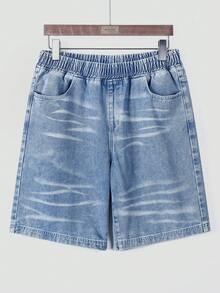 Chillumni Quần short denim nam màu xanh nhạt, kiểu dáng thường ngày, cạp chun. - Rửa nhẹ - Xem 3