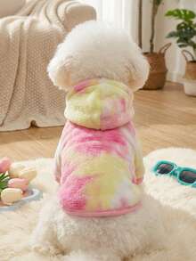 PETSIN 1pc Tie-Dye Pink Fleece Warm Zip-Up Pet Coat For Cats & Dogs - Multicolor - View 2