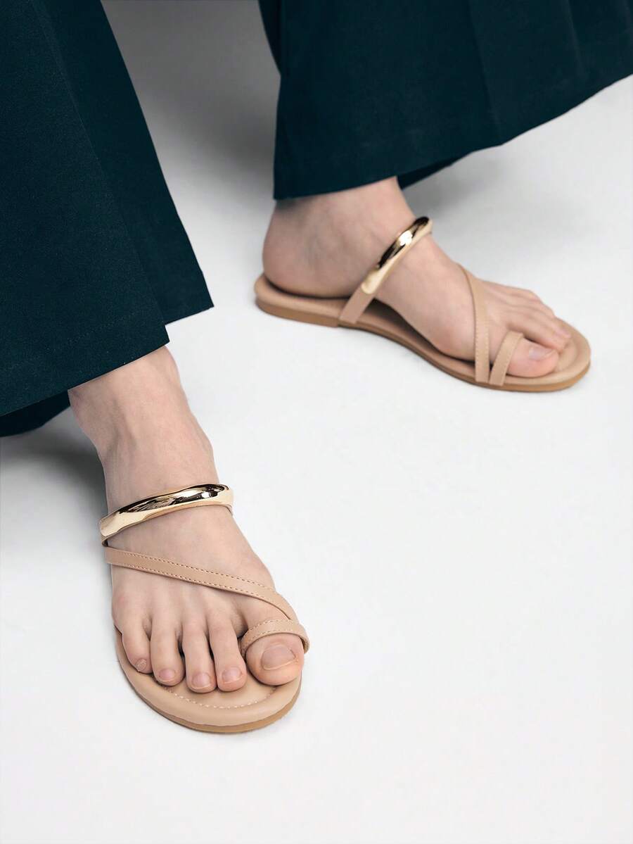 Mnmlis Sandal đế bằng thoải mái, kiểu xỏ ngón dành cho nữ. - Màu be - Xem 1