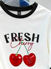 Manfinity Joysei Men's Casual Cherry Letter Print Ringer Short Sleeve T-Shirt, Suitable For Summer Holiday, Daily Commute - Black and White - View 2