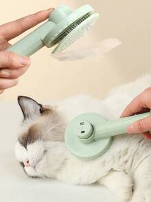 PETSIN 1入組不鏽鋼寵物梳，綠色脫毛美容刷，具有按摩功能，適用於貓咪 - 綠色 - 查看 1